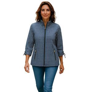 Chico's Zenergy Women's Blue Check Jacket Size 1 3/4 Sleeve Casual